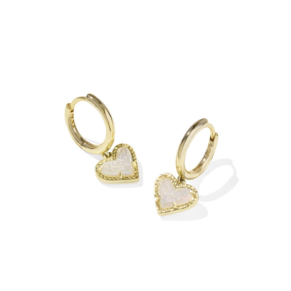 Kendra Scott Gold and Iridescent Drusy Ari Heart Huggie Earrings